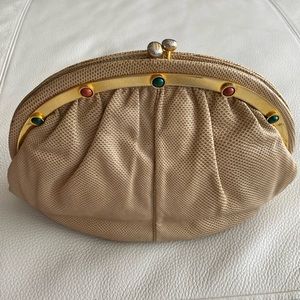 Judith Leiber cream/beige snake skin purse